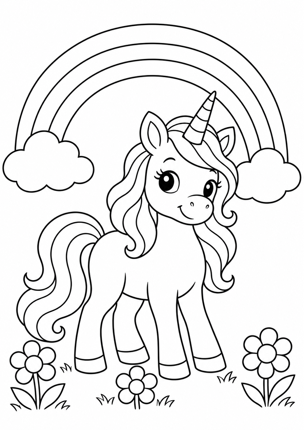 Ausmalbild: Das Regenbogen-Einhorn