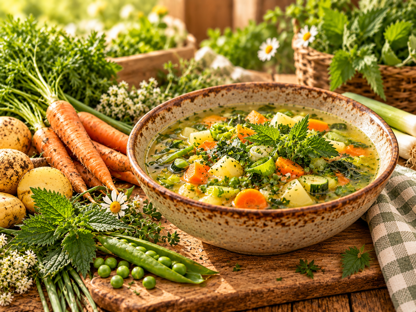 Rustikale Frühlingssuppe mit Gartengemüse